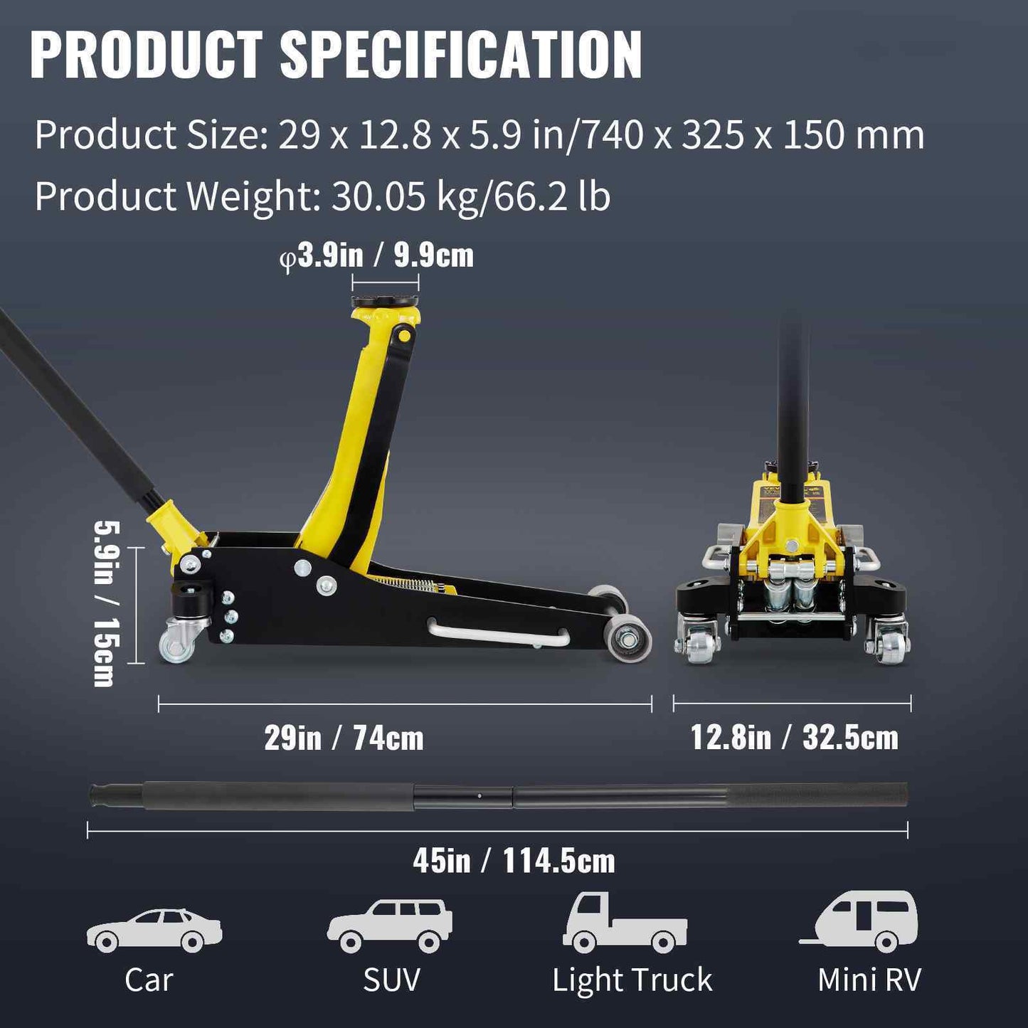 Quick Lift Pump Floor Jack Low Profile 3 Ton Steel Dual Pistons Aluminum