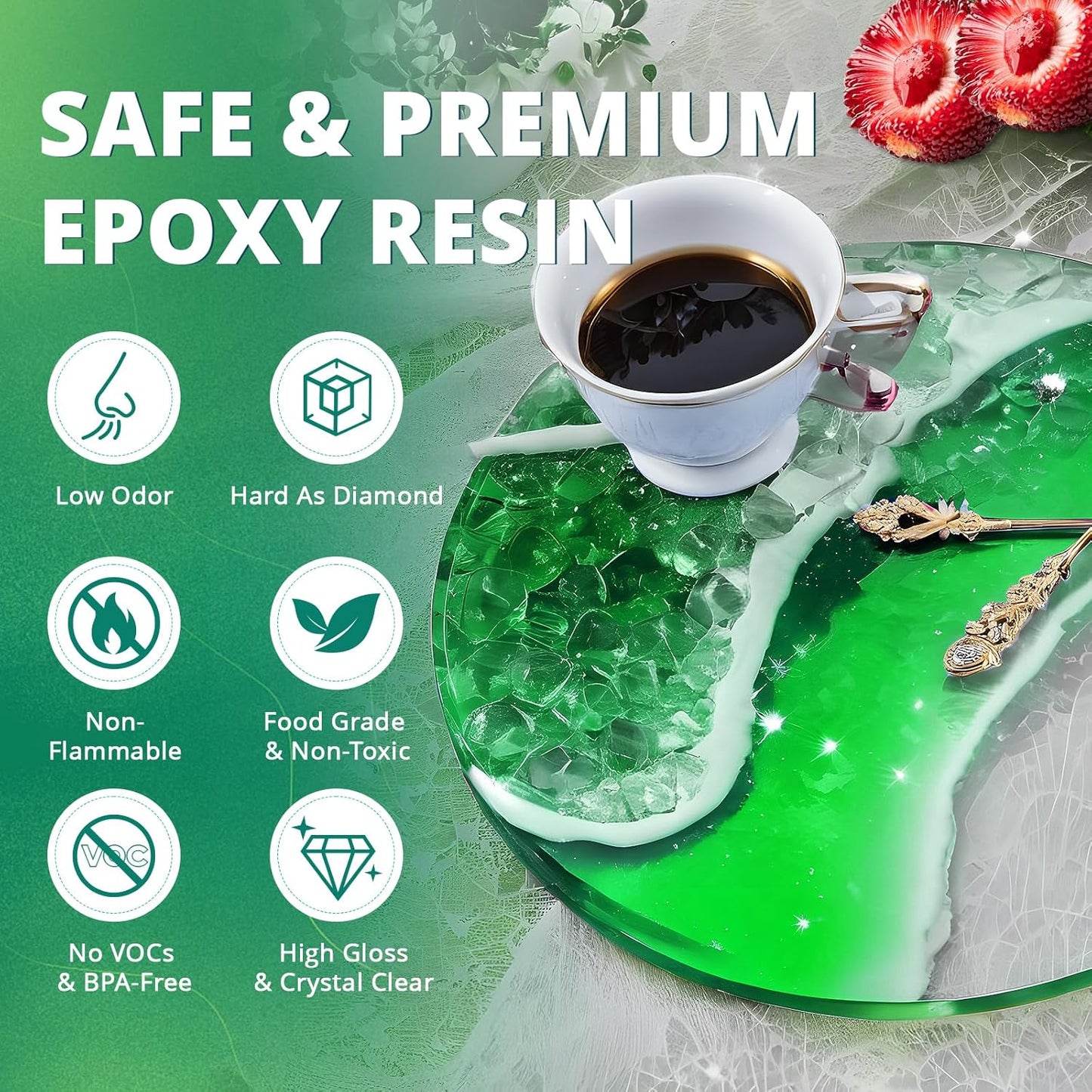 Crystal Clear Epoxy Resin Kit - 2 Gallon Resina Epoxica - Self-Leveling, Low Odor, No Bubble, 1:1 Ratio Food Safe Resin &