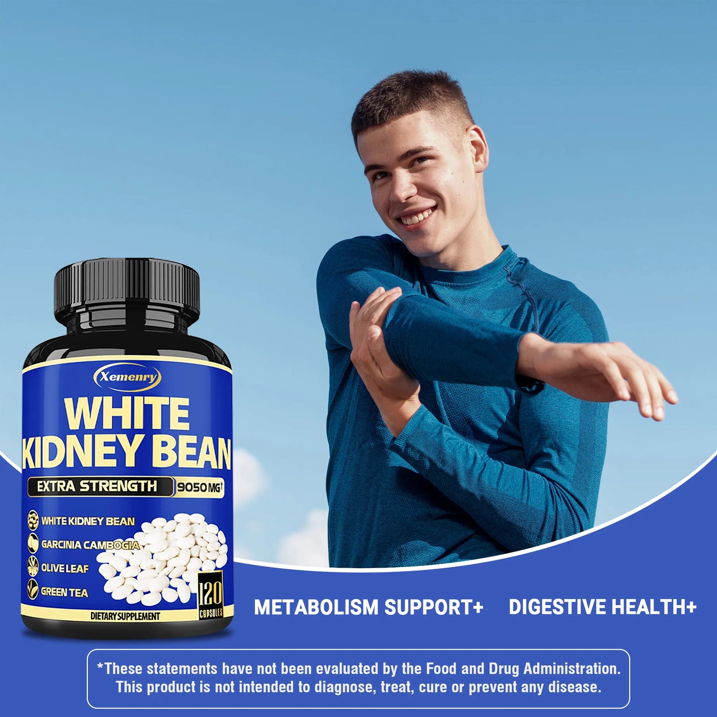 White Kidney Bean Capsules - Improve Appetite, Intestinal Health, Detoxification, Fat Burning, Metabolism - 120 Capsules