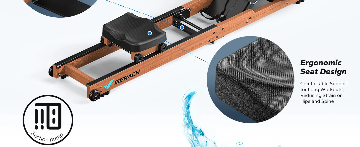 MERACH Water Rowing Machines for Home, Foldable Row Machine with 400LBS Weight Capacity, Dedicated Monitor and Comfortable Seat