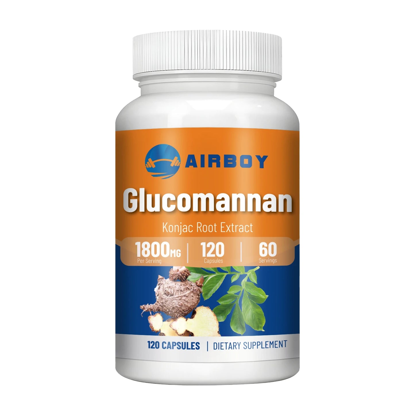 Glucomannan 1800mg - Natural Source of Fiber - Weight Management, Supports Regularity, Controls Appetite - 120 Capsules