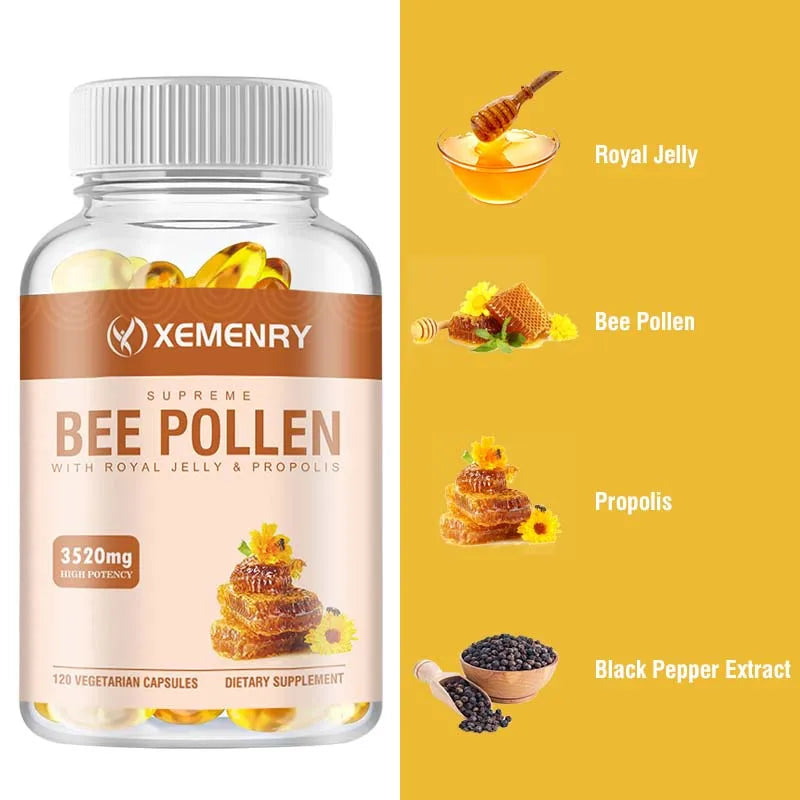 Bee Pollen Supplement - Enhance Immunity, Antioxidant, Relieve Joint Inflammation - 120 Capsules