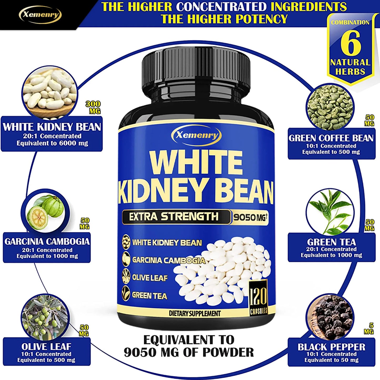 White Kidney Bean Capsules - Improve Appetite, Intestinal Health, Detoxification, Fat Burning, Metabolism - 120 Capsules