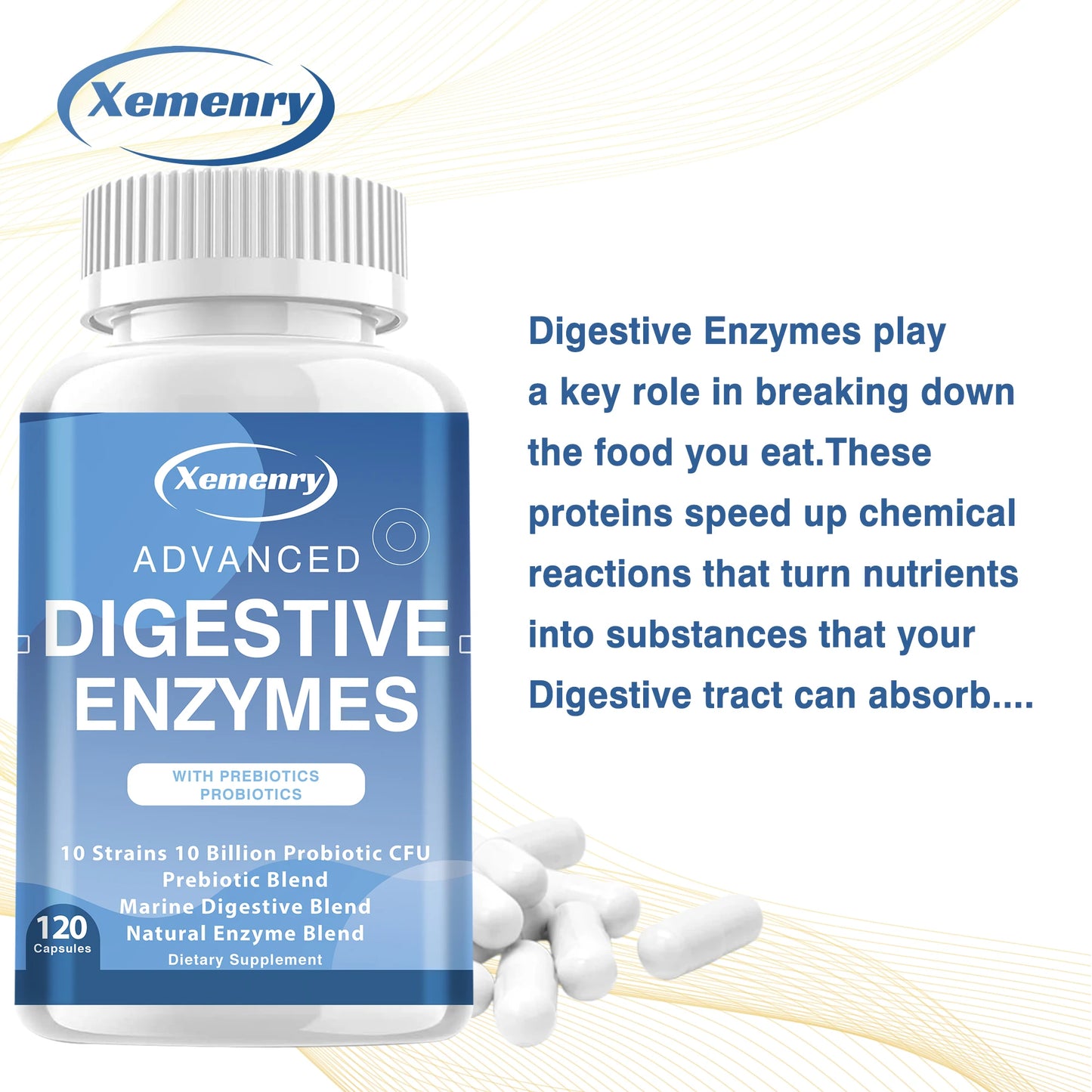 Digestive Enzyme Capsules - with Prebiotics & Probiotics - for Intestinal Digestion and Immune Support - 120 Capsules