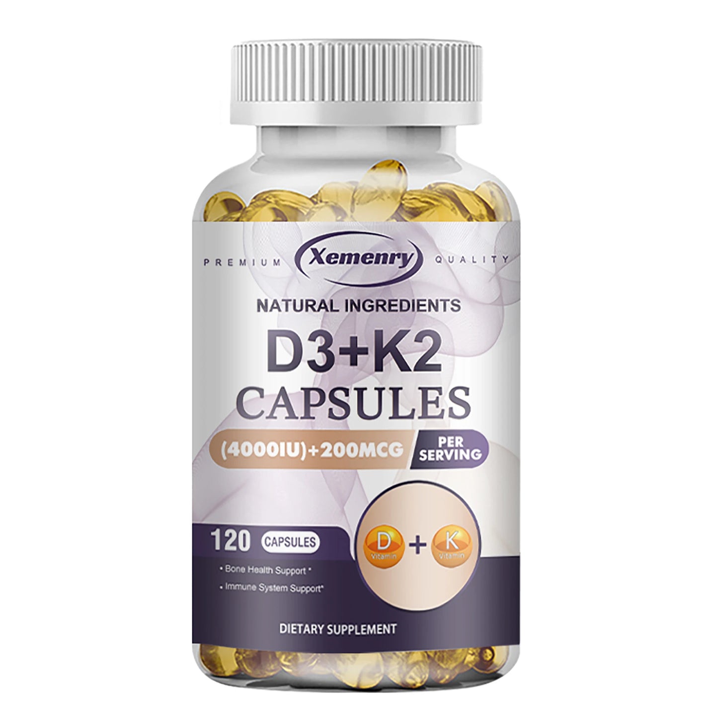 Vitamin D3 + K2 Supplement - Bone Regeneration, Immune Support, Promote Calcium Absorption - 120 Capsules