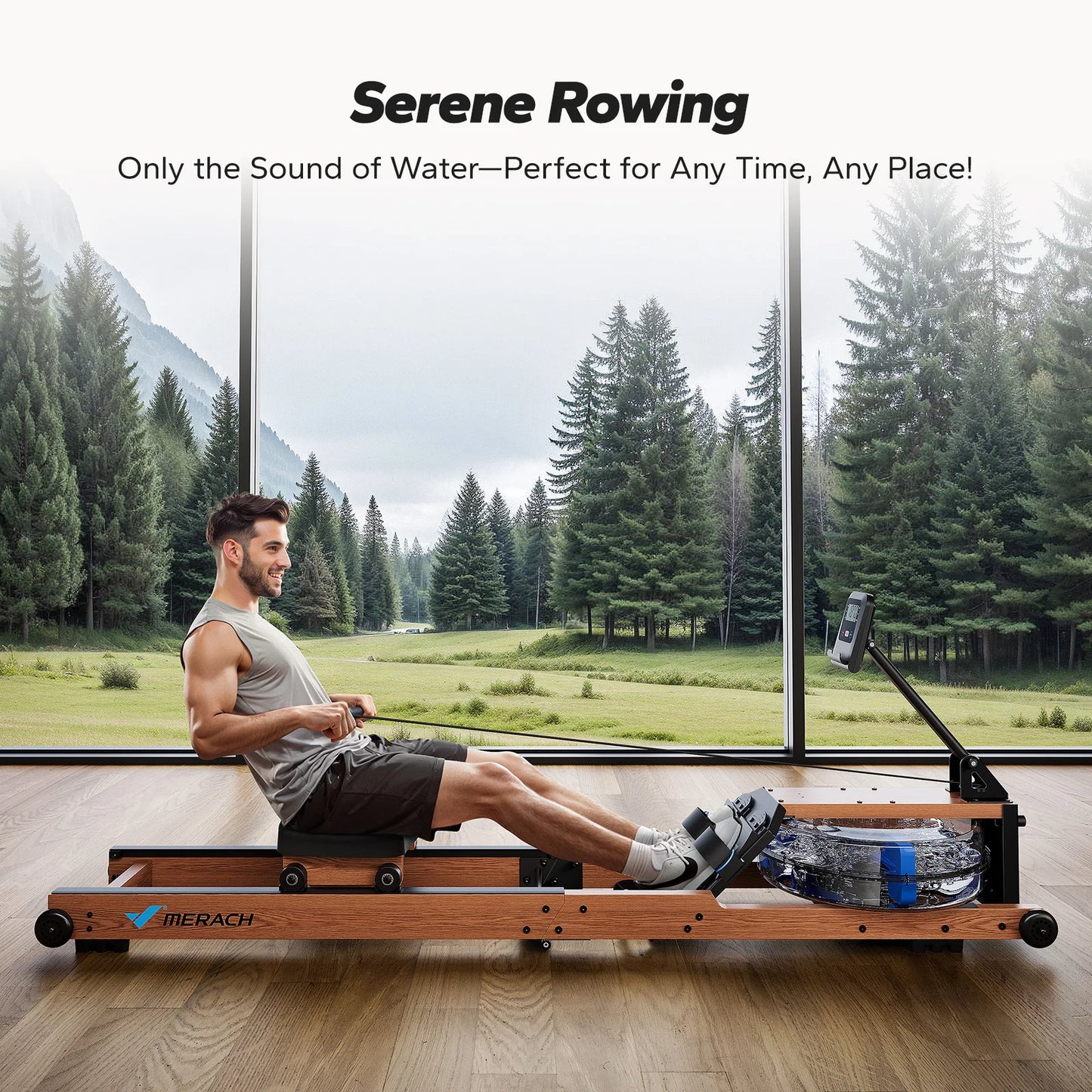 MERACH Water Rowing Machines for Home, Foldable Row Machine with 400LBS Weight Capacity, Dedicated Monitor and Comfortable Seat