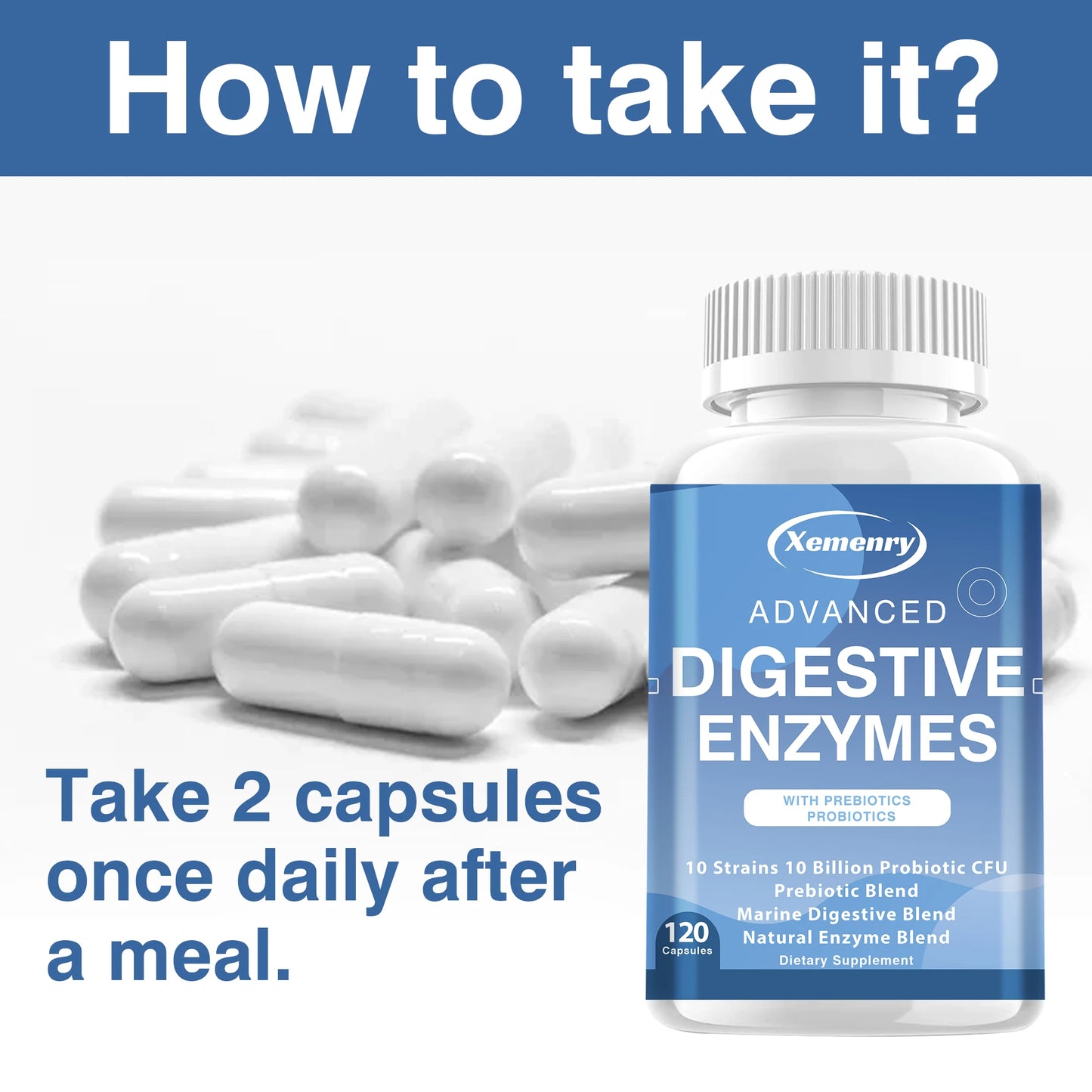 Digestive Enzyme Capsules - with Prebiotics & Probiotics - for Intestinal Digestion and Immune Support - 120 Capsules