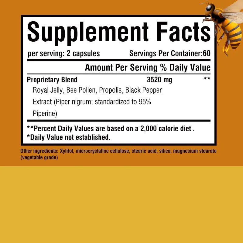 Bee Pollen Supplement - Enhance Immunity, Antioxidant, Relieve Joint Inflammation - 120 Capsules