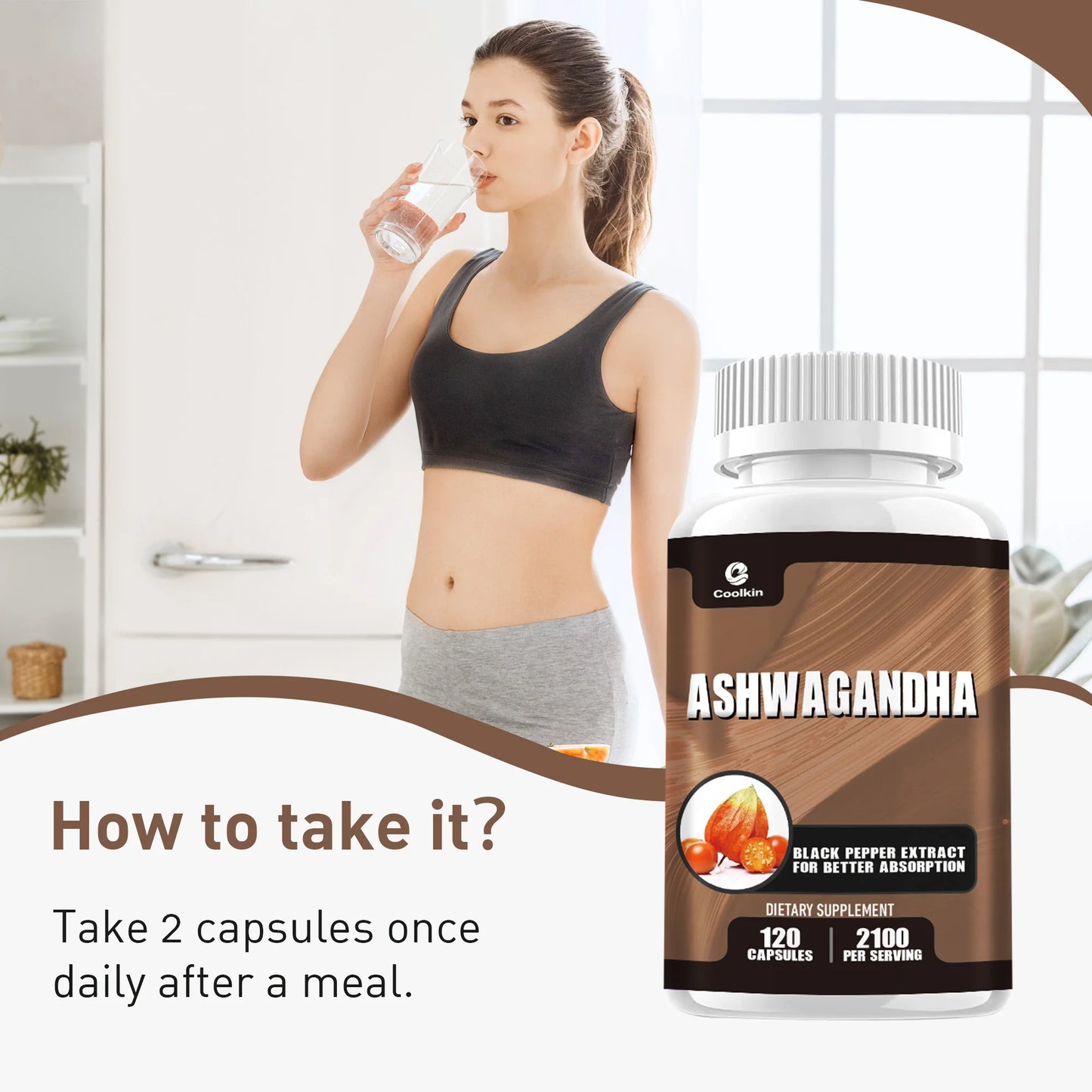 Ashwagandha Capsules - Supports Energy, Reduces Anxiety, Relaxation, Improving Sleep, Enhancing Immunity - 120 Capsules