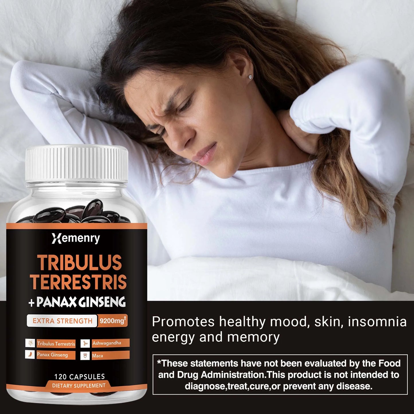 Tribulus Terrestris + Ginseng - Improves Strength, Endurance and Energy for Better Athletic Performance - 120 Capsules