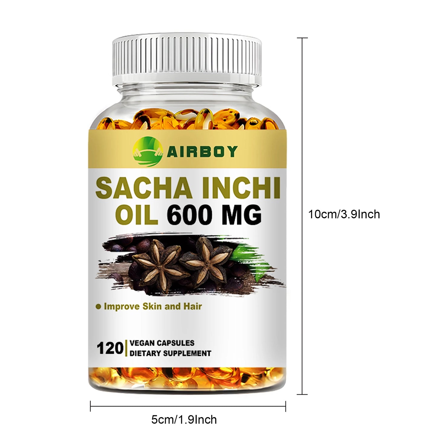 Sacha Inchi Capsules 600 Mg - Rich in Omega 3, 6 and 9 and Antioxidants To Improve Skin and Hair Health - 120 Capsules