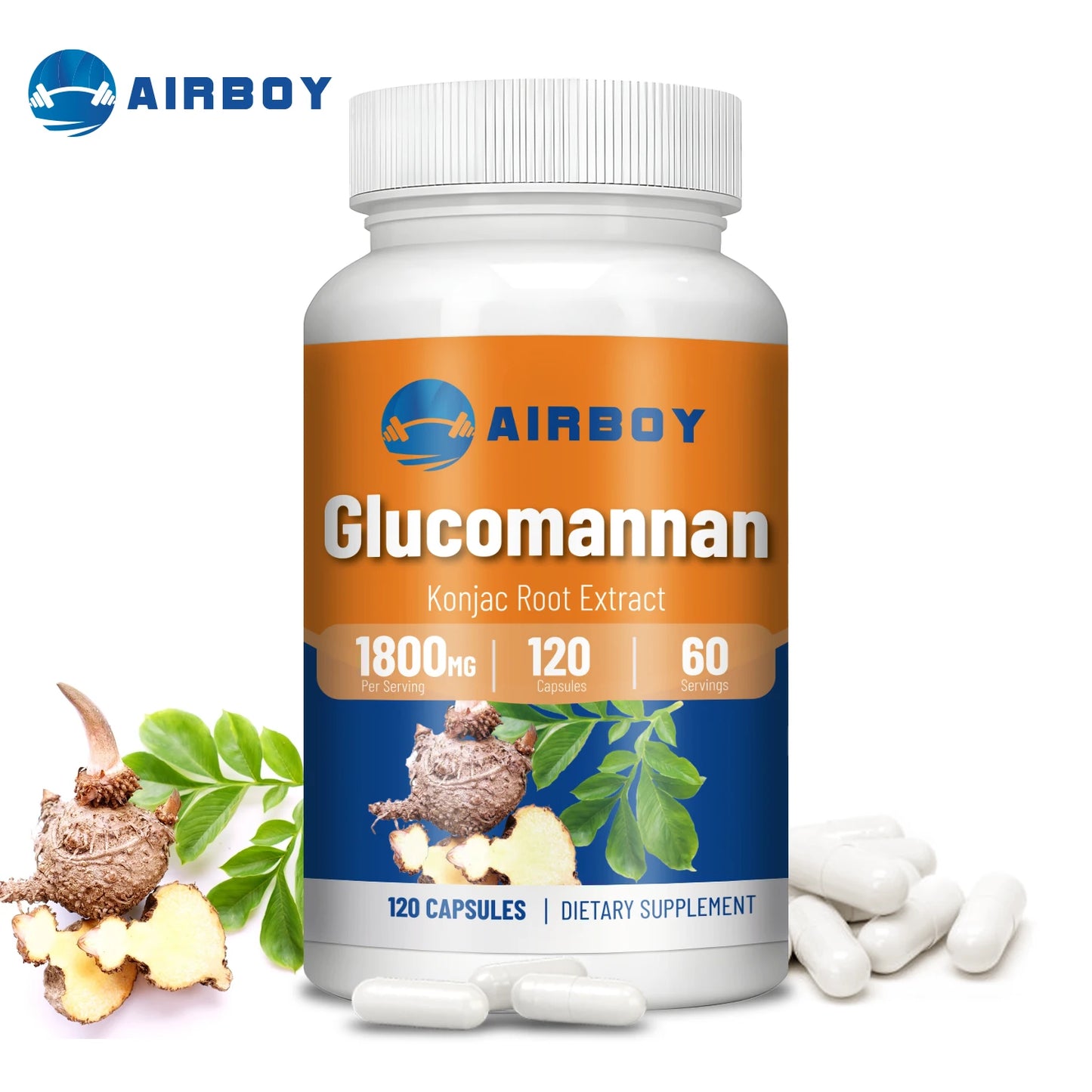 Glucomannan 1800mg - Natural Source of Fiber - Weight Management, Supports Regularity, Controls Appetite - 120 Capsules