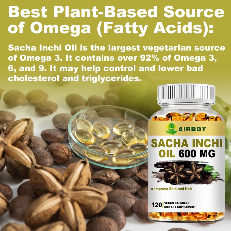 Sacha Inchi Capsules 600 Mg - Rich in Omega 3, 6 and 9 and Antioxidants To Improve Skin and Hair Health - 120 Capsules