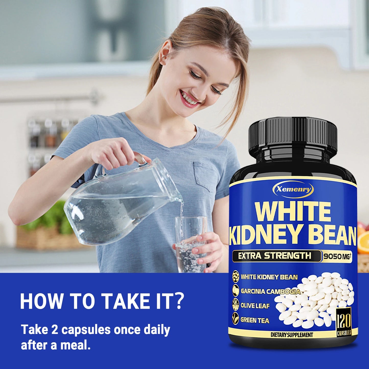 White Kidney Bean Capsules - Improve Appetite, Intestinal Health, Detoxification, Fat Burning, Metabolism - 120 Capsules