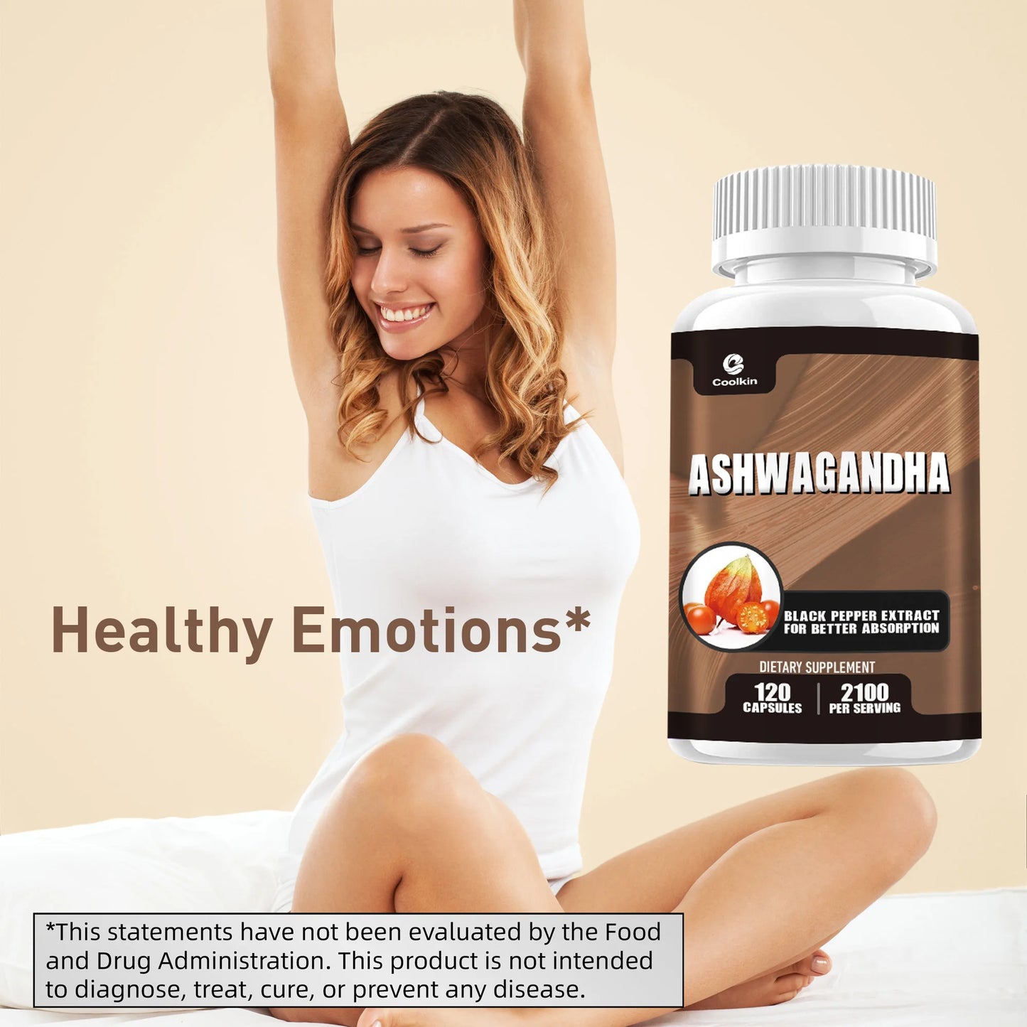 Ashwagandha Capsules - Supports Energy, Reduces Anxiety, Relaxation, Improving Sleep, Enhancing Immunity - 120 Capsules