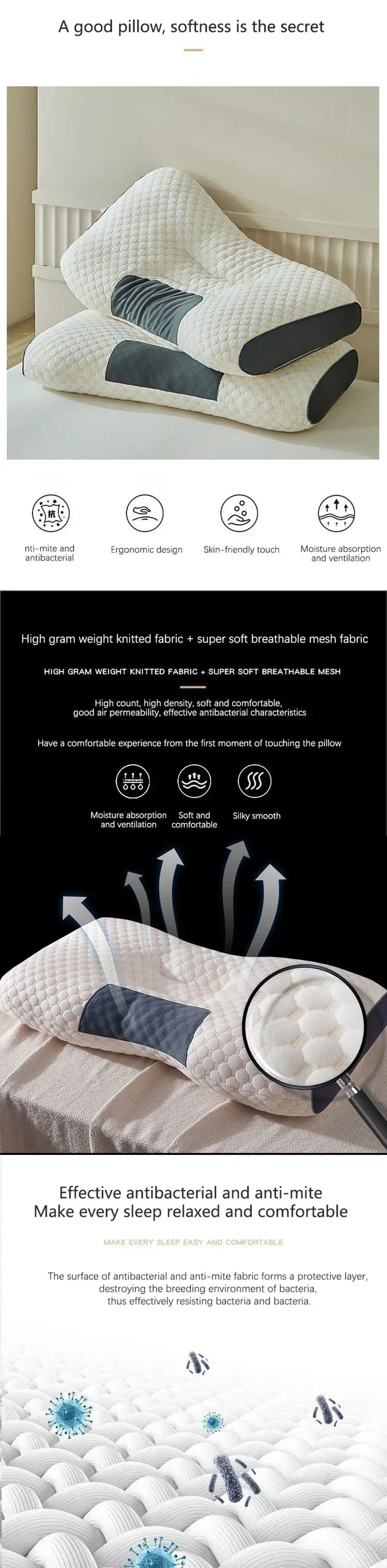 Orthopedic Neck Pillow, Washable Pillow Core, High Elastic, Neck Protection, Bedding for Hotel and Home For Home Bed