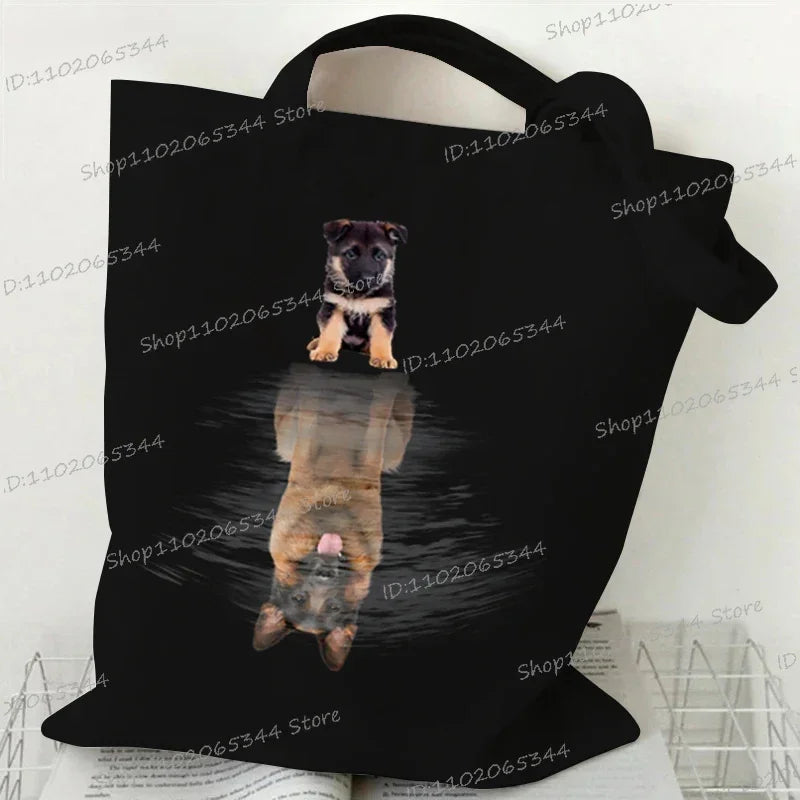 3D Animals Dog Print Shoulder Bag Women Men Cartoon Dog Tote Bags Student Casual Large-capacity Shopping Harajuku Canvas Handbag