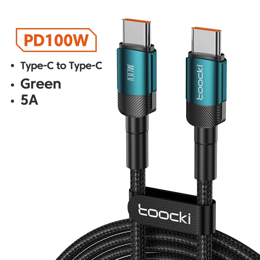 Toocki 100W Type C to USB C Cable PD 3.0 Quick Charge 4.0 Fast Charging Type C to Type C for iPhone 15 Macbook Samsung Xiaomi