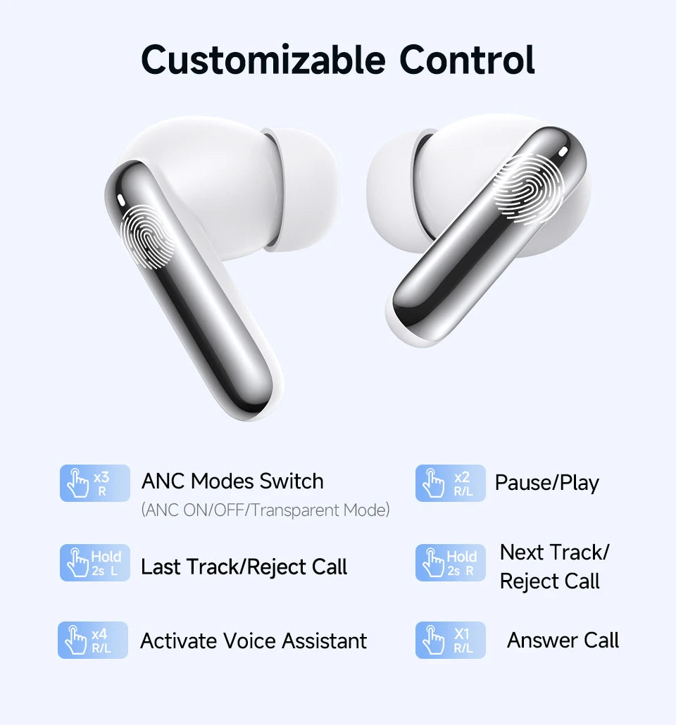 QCY Melobuds N50 Wireless Earphones ANC 6 Mics AI Call Earbuds Bluetooth 5.4 Dual Connection Headphone Transparent Mode