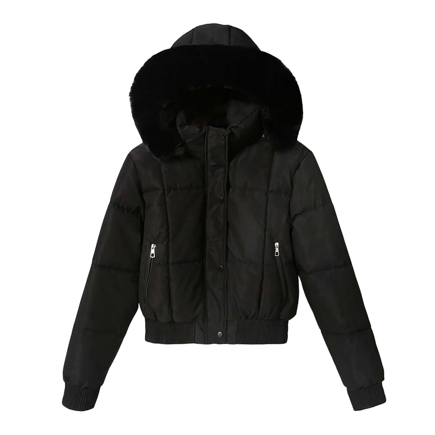 Women‘s Trendy Winter Warm Puffer Jackets Casual Crop Quilted Padded Loose Soft Hooded Coat Light Weight Long Sleeve Outerwear