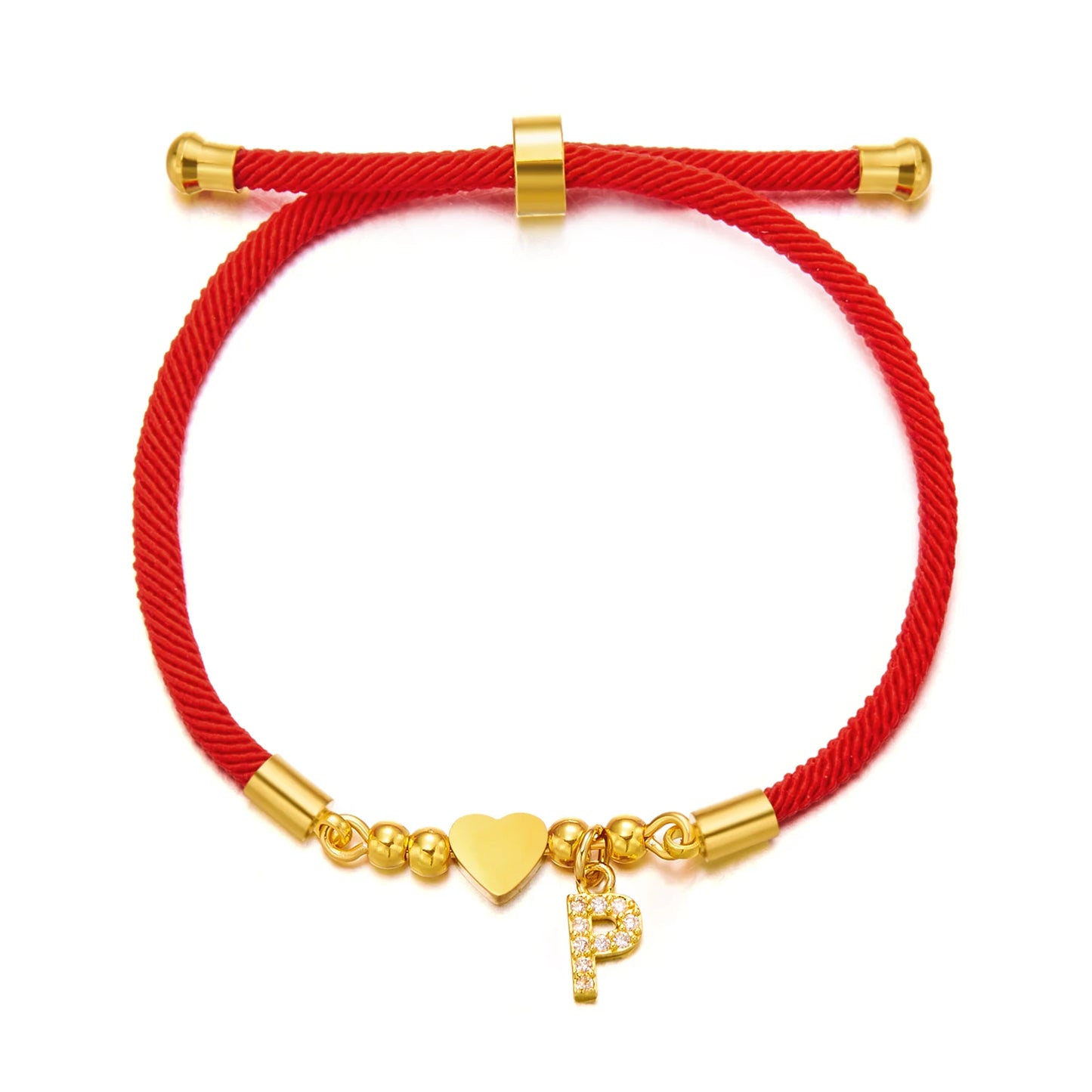 Stainless Steel Gold Color A-Z Heart Initial Letter Bracelet for Women Lucky Red Adjustable Rope Bracelet Charm Jewelry Gift