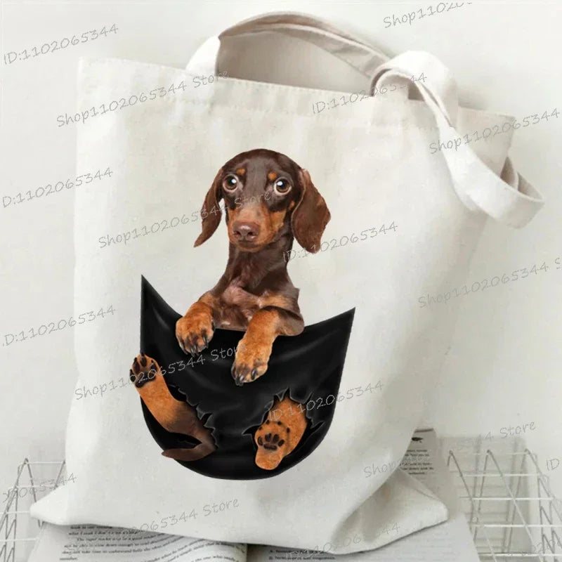 3D Animals Dog Print Shoulder Bag Women Men Cartoon Dog Tote Bags Student Casual Large-capacity Shopping Harajuku Canvas Handbag