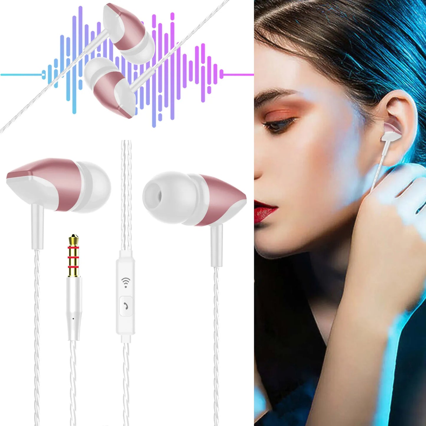 Wired Headphones Stereo 3.5mm In-Ear Running Music Game Noise Cancel Earphone With Mic For Mobile Phone Mobile Pc Pad Laptop