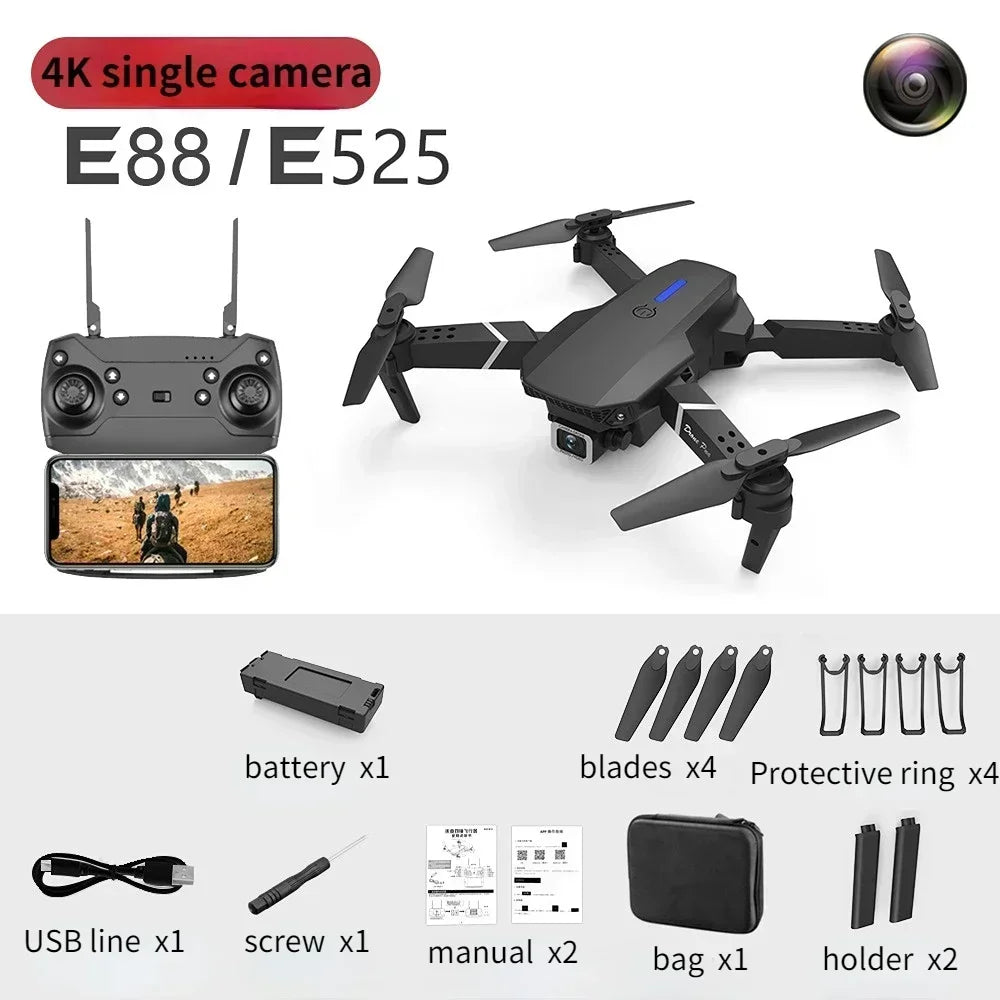 2024 E88Pro RC Drone 4K Professinal With 1080P Wide Angle HD Camera Foldable Helicopter WIFI FPV Height Hold Gift Toy