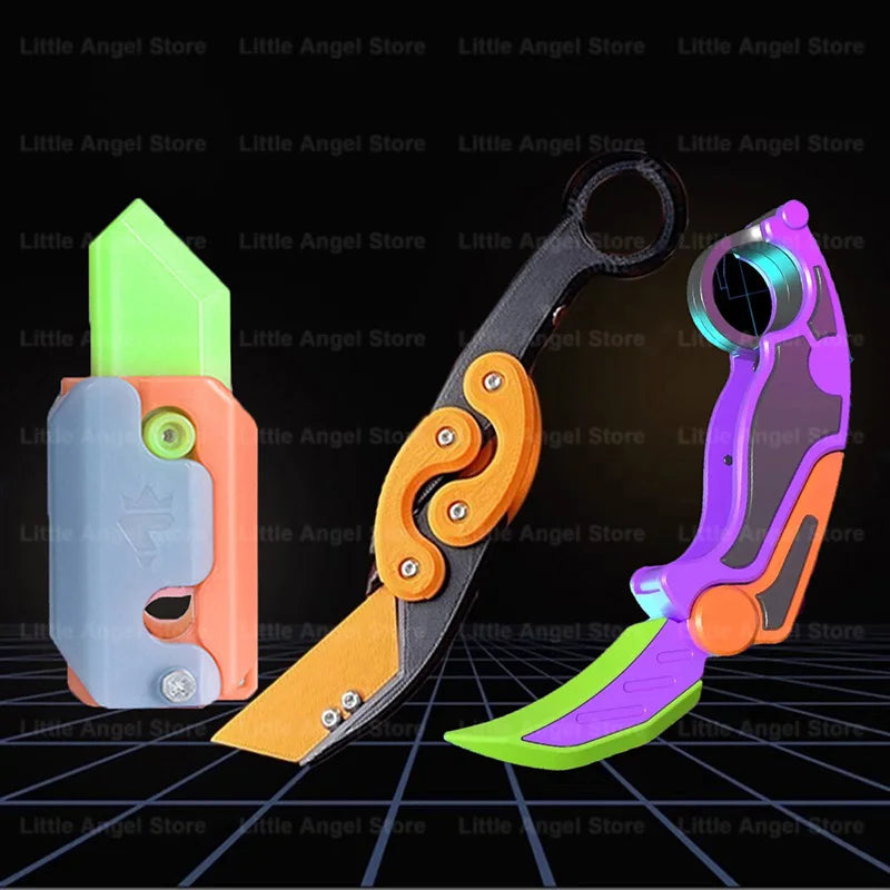 New 3D Printed Gravity Claw Knife Toy Stress Relief Butterfly Fidget Hand Gripper Sensory Toy Folding Claw Knife Radish for Gift