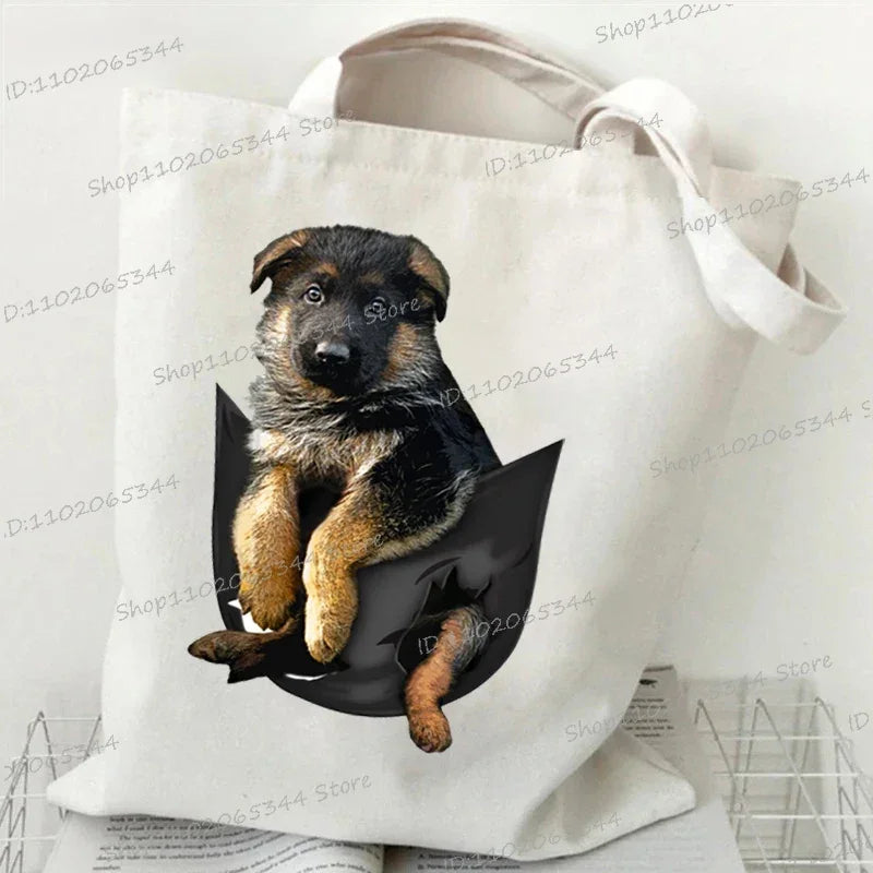 3D Animals Dog Print Shoulder Bag Women Men Cartoon Dog Tote Bags Student Casual Large-capacity Shopping Harajuku Canvas Handbag