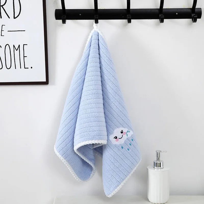 Children Towels Baby Bath Face Towel Cute Cartoon Cloud Hand Towel Soft Absorbent Coral Velvet Washcloth Kids Bathroom Products