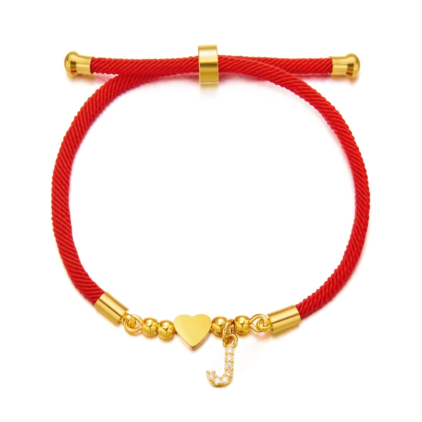 Stainless Steel Gold Color A-Z Heart Initial Letter Bracelet for Women Lucky Red Adjustable Rope Bracelet Charm Jewelry Gift