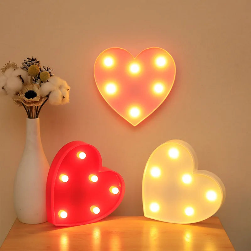 Love Heart LED Lamp Wedding Party Romantic Red Pink Night Light Ornament Birthday Christmas Home Decoration Valentines Day Gift