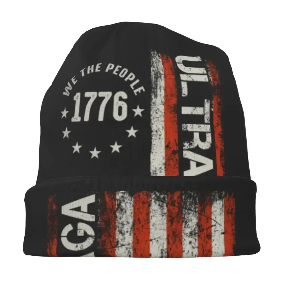 Trump Ultra MAGA American Flag Bonnet Hats Autumn Winter Outdoor Skullies Beanies Hat Unisex Knitting Hats Warm Head Wrap Cap