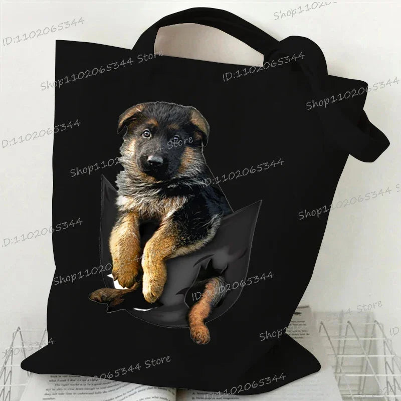 3D Animals Dog Print Shoulder Bag Women Men Cartoon Dog Tote Bags Student Casual Large-capacity Shopping Harajuku Canvas Handbag