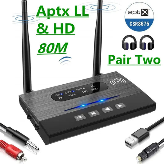 80M CSR8675 Aptx Low Latency HD Bluetooth 5.0 Audio Transmitter Receiver SPDIF 3.5mm 3.5 AUX RCA Wireless Adapter for Car TV PC