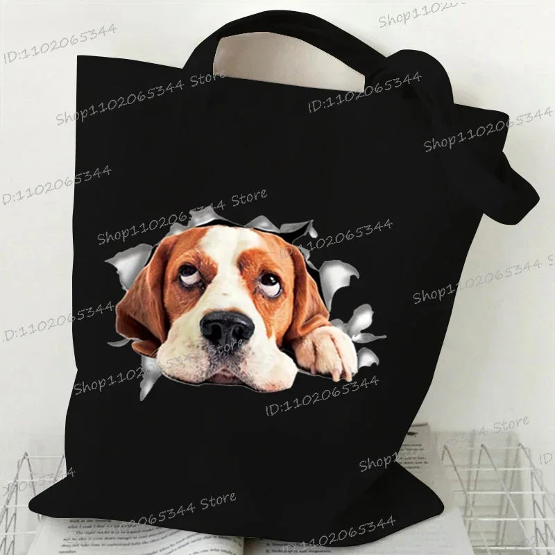 3D Animals Dog Print Shoulder Bag Women Men Cartoon Dog Tote Bags Student Casual Large-capacity Shopping Harajuku Canvas Handbag