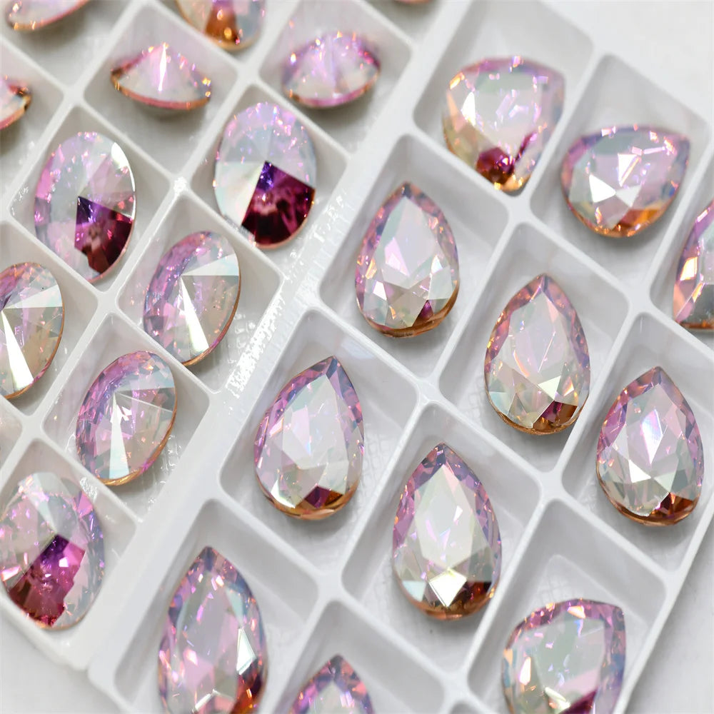 k9 pink purple  glass crystal stone  for jewels making Rhinestones for DIY Apparel Clothing Decoration teadrop Rivoli (D502TRMO)