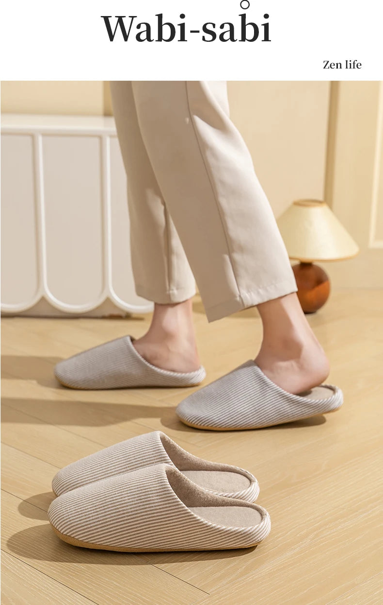 Unisex Home Slippers Soft Fur Slippers Warm Indoor Flat Slides Nonslip Couples Shoes Bedroom Light Slience Flats Autumn&Spring