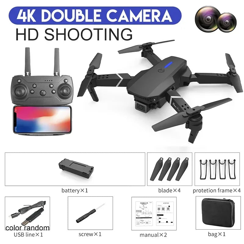 2024 E88Pro RC Drone 4K Professinal With 3 Battery 1080P Wide Angle HD Camera Foldable Helicopter WIFI FPV Height Hold Gift Toy