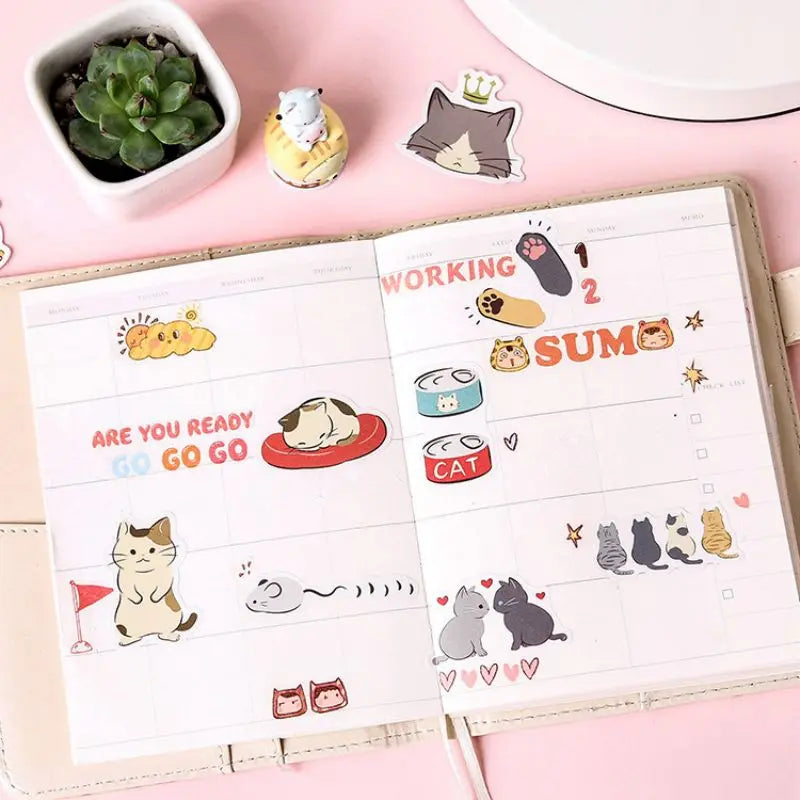 45pcs Puddle Cat Diary Handbook Photo Album Water Cup Mobile Phone Decorative Sticker Self Adhesive Diy Decorative Sticker