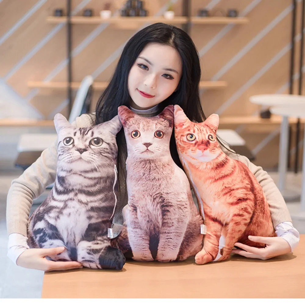 Cartoon Stuffed Kawaii Simulation Cat Plushie Pillow Realistic 3D Cat Doll Plush Plush Animals Toy Cushion for Kids Girls