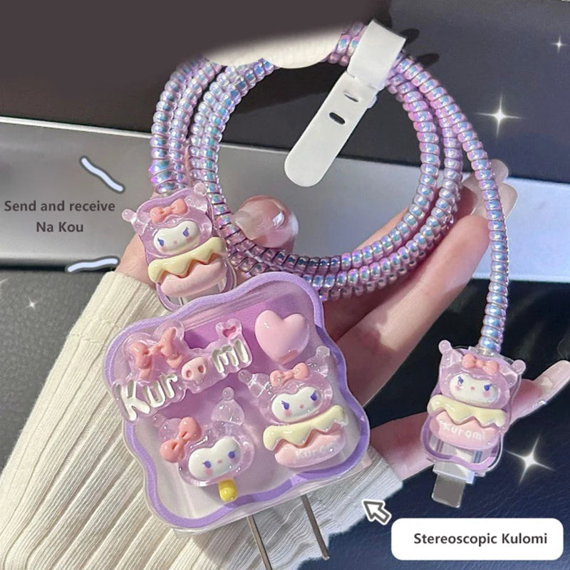 Hello Kitty Kuromi Charger Data Cable Case Protector And Winding Kit For Apple 18W 20W Fast Charger Adapter Phone Charger Case