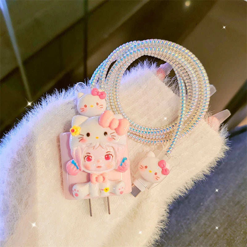 Hello Kitty Kuromi Charger Data Cable Case Protector And Winding Kit For Apple 18W 20W Fast Charger Adapter Phone Charger Case