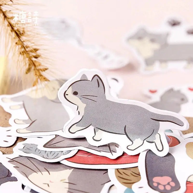 45pcs Puddle Cat Diary Handbook Photo Album Water Cup Mobile Phone Decorative Sticker Self Adhesive Diy Decorative Sticker