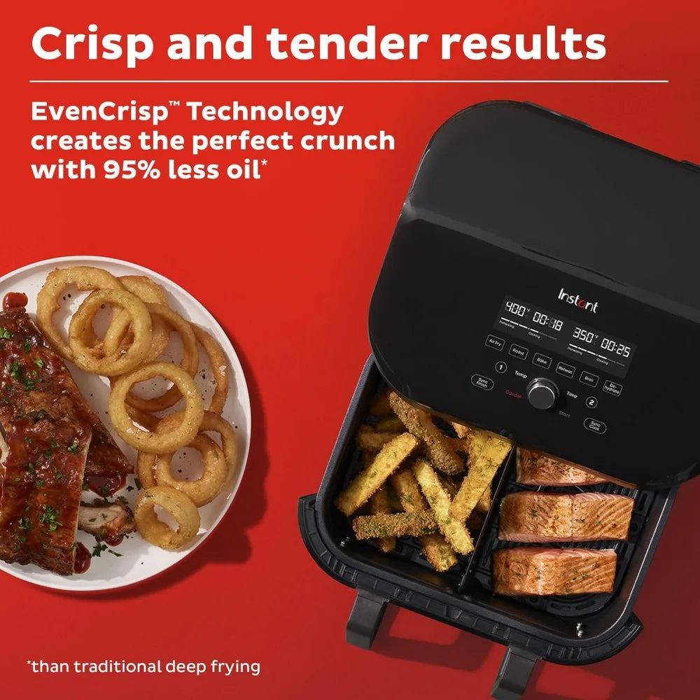 9QT Air Fryer, 8-in-1 Functions with Technology, Crisps, Broils, Bakes, Roasts, Dehydrates, Reheats at Same