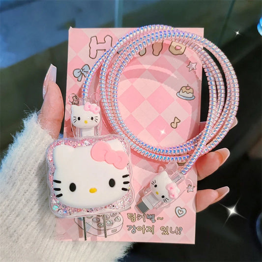 Hello Kitty Kuromi Charger Data Cable Case Protector And Winding Kit For Apple 18W 20W Fast Charger Adapter Phone Charger Case