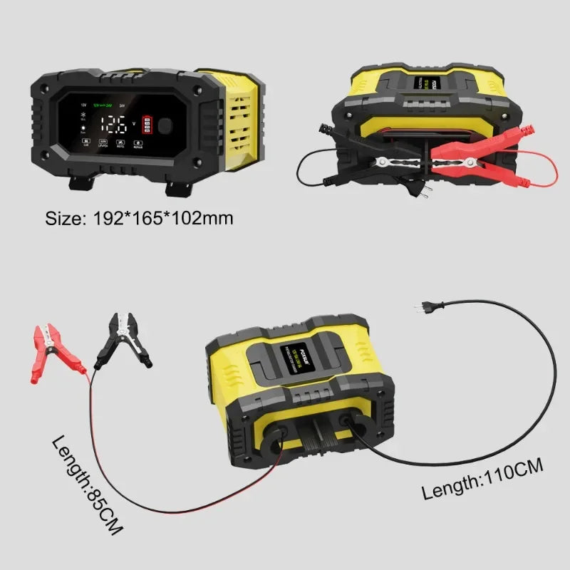 FOXSUR Car Motorcycle Battery Charger 20A 10A 12V/24V Smart Charger Lithium AGM GEL Lead-Acid LiFePO4 Battery Chargers