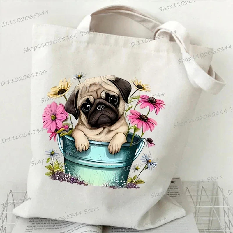 3D Animals Dog Print Shoulder Bag Women Men Cartoon Dog Tote Bags Student Casual Large-capacity Shopping Harajuku Canvas Handbag