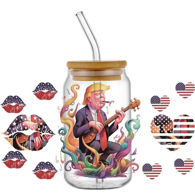 2024 Trump MAGA DIY Decals 3D transfers uvdtf crystal stickers 16oz uv dtf cup wraps for Libbey Glasses